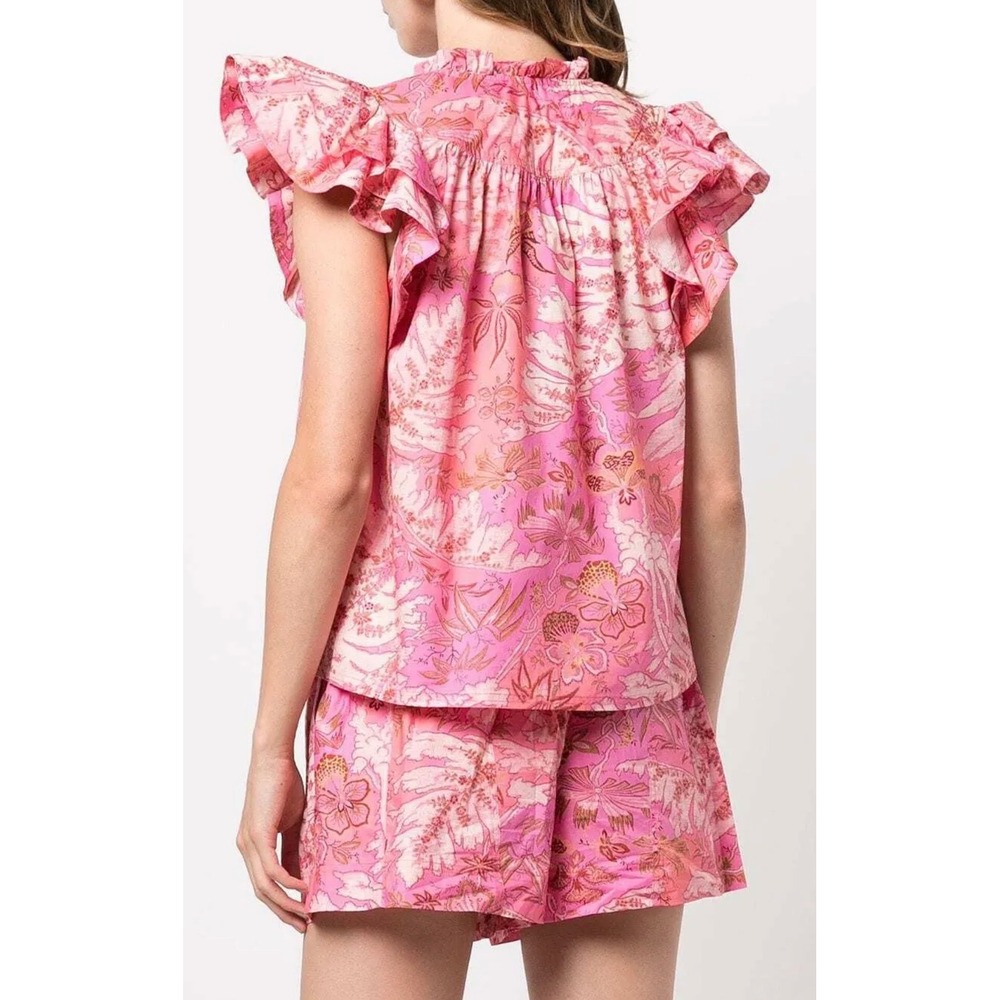 Ulla Johnson Pink Floral Paisley Ruffle Sleeve Cotton Blouse Top Pre-Fall 2022 0 - Picture 2 of 10